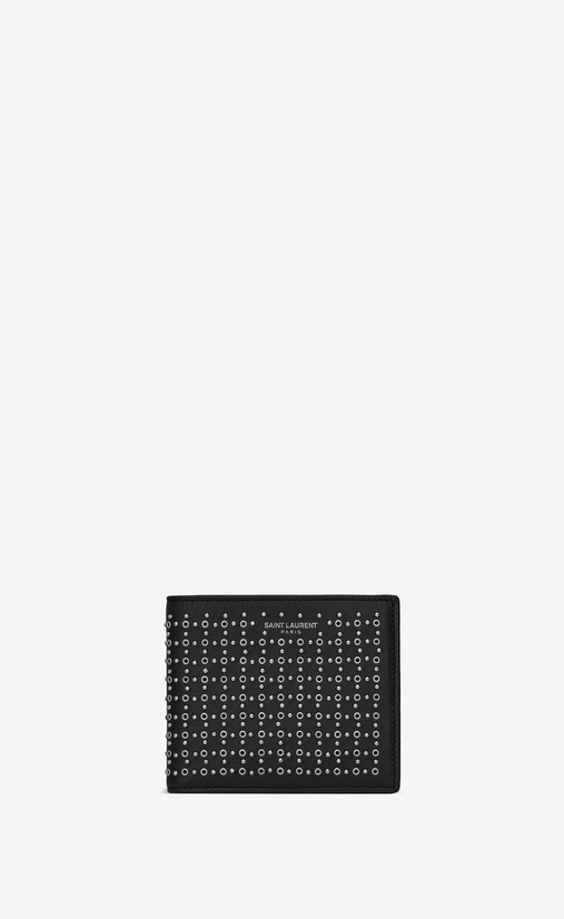 SAINT LAURENT SLP animation Herren Saint Laurent Paris Portemonnaie aus schwarzem Leder mit Nieten a_V4